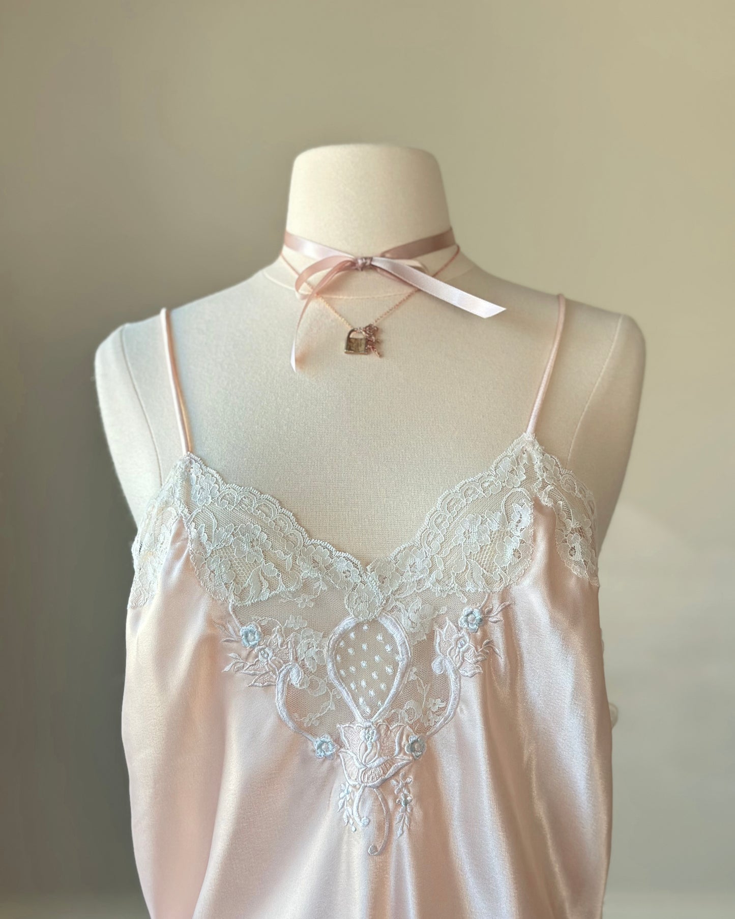 Vintage Sara Beth’s victorian inspired satin bodysuit in blush pink