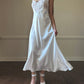 Victoria’s Secret Soft Satin Silk Maxi Dress in Pearl White featuring Floral Embroidery