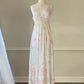 Beautifulpearl white maxi dress featuring peonies prints with plunge neckline