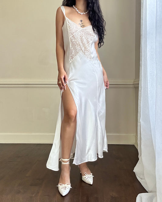 Victoria’s Secret Ethereal Satin Maxi Slip Dress in Pearl White
