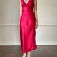 Vintage Red Maxi Satin Slip featuring Floral Lace Embroidery Details
