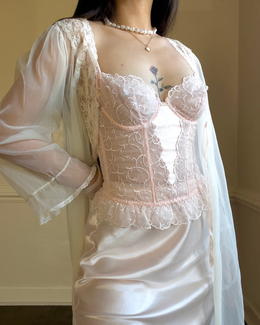 RARE Vintage Fairycore Christian Dior Sheer Blush Pink Corset featuring Embroidery Detailing