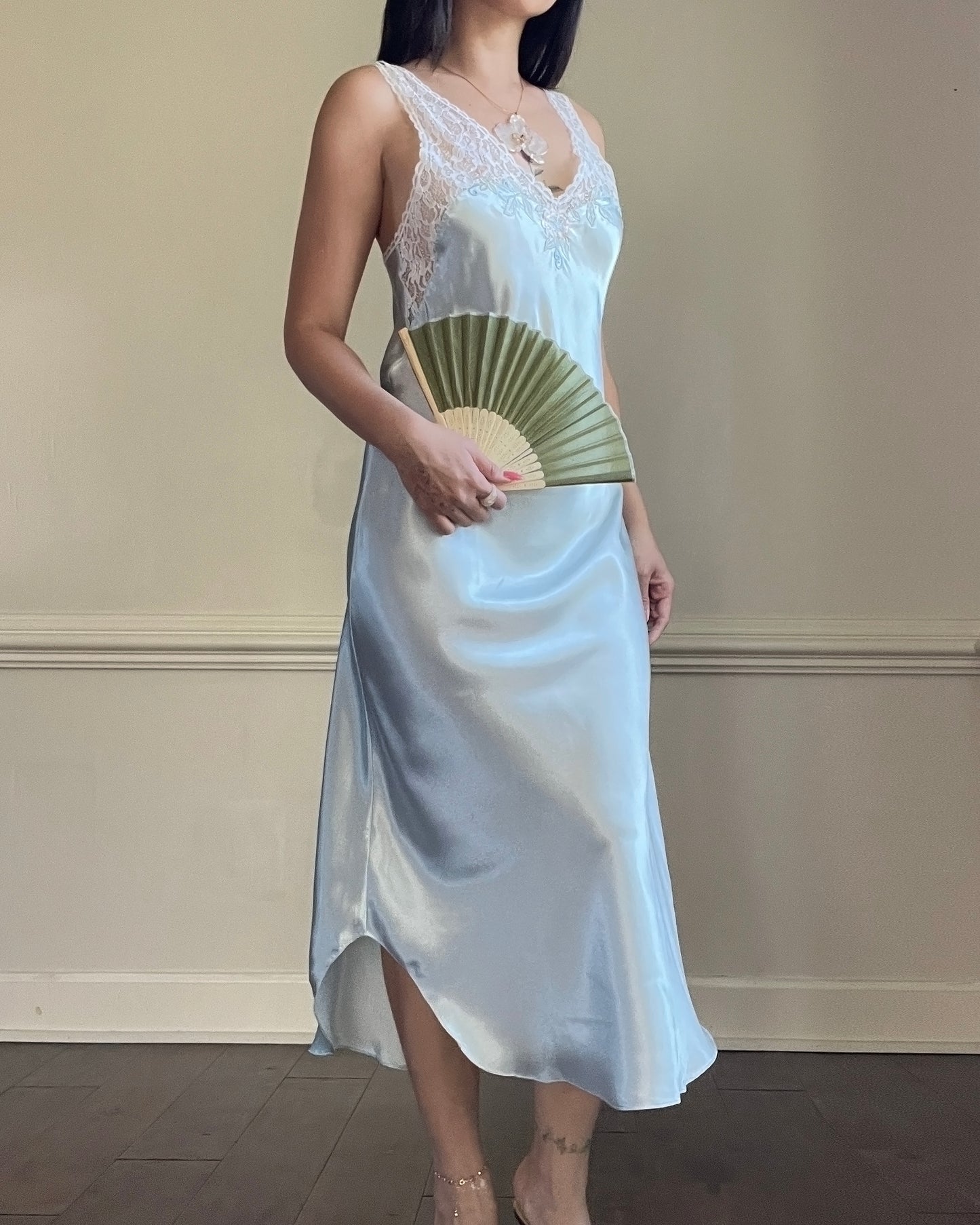 Vintage Lingerie & Co. pastel blue lace slip dress