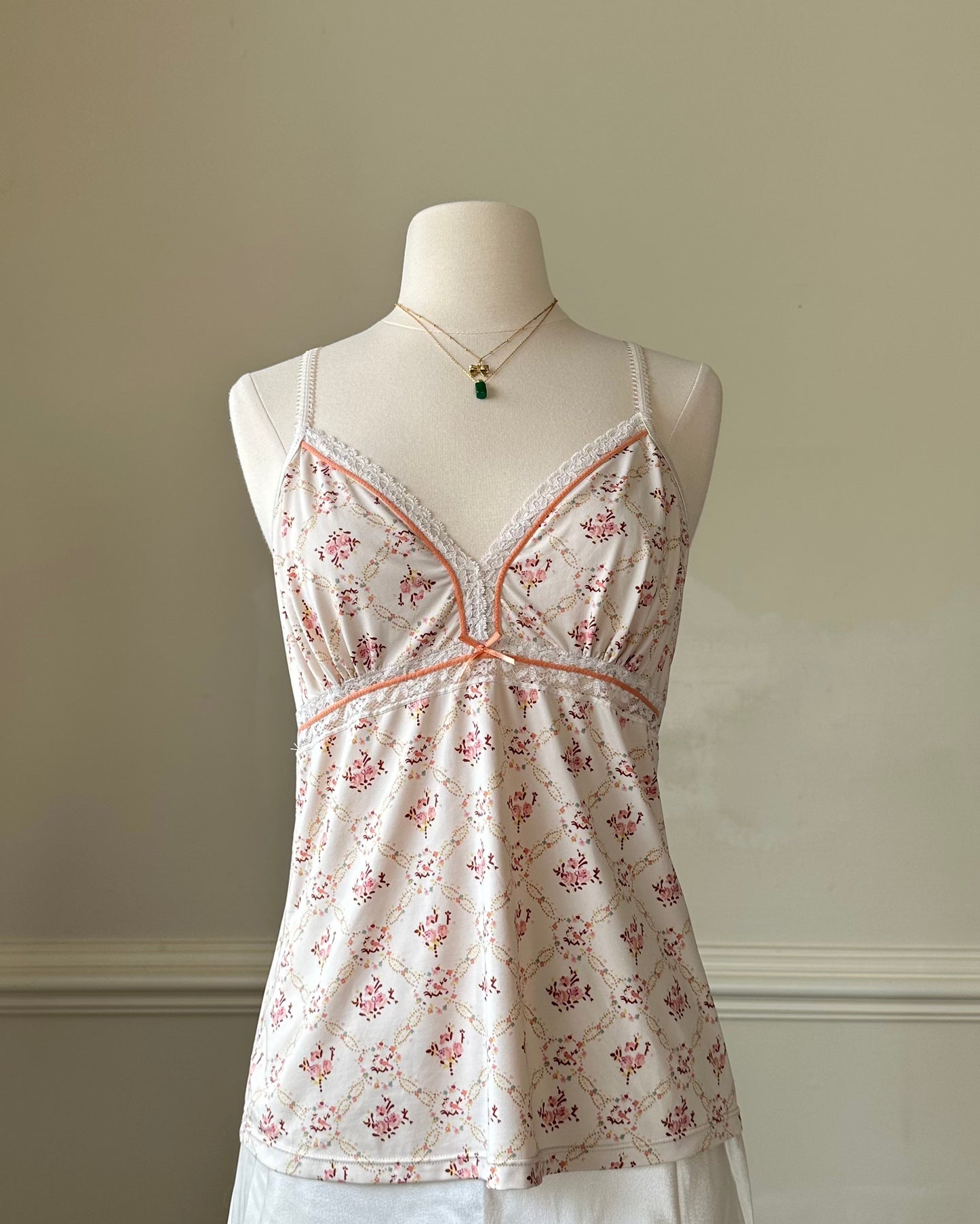 Vintage Rosette Print Camisole featuring Laced Embroidery