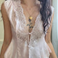 Victoria’s Secret Satin Top featuring Delicate Lace Detailing with Pleated Bodice