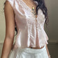 Victoria’s Secret Satin Top featuring Delicate Lace Detailing with Pleated Bodice