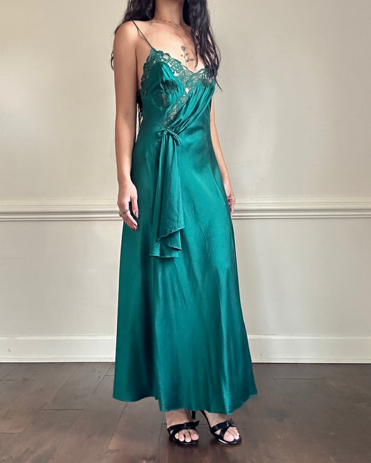 Victoria's Secret emerald maxi dress featuring floral embroidery bust