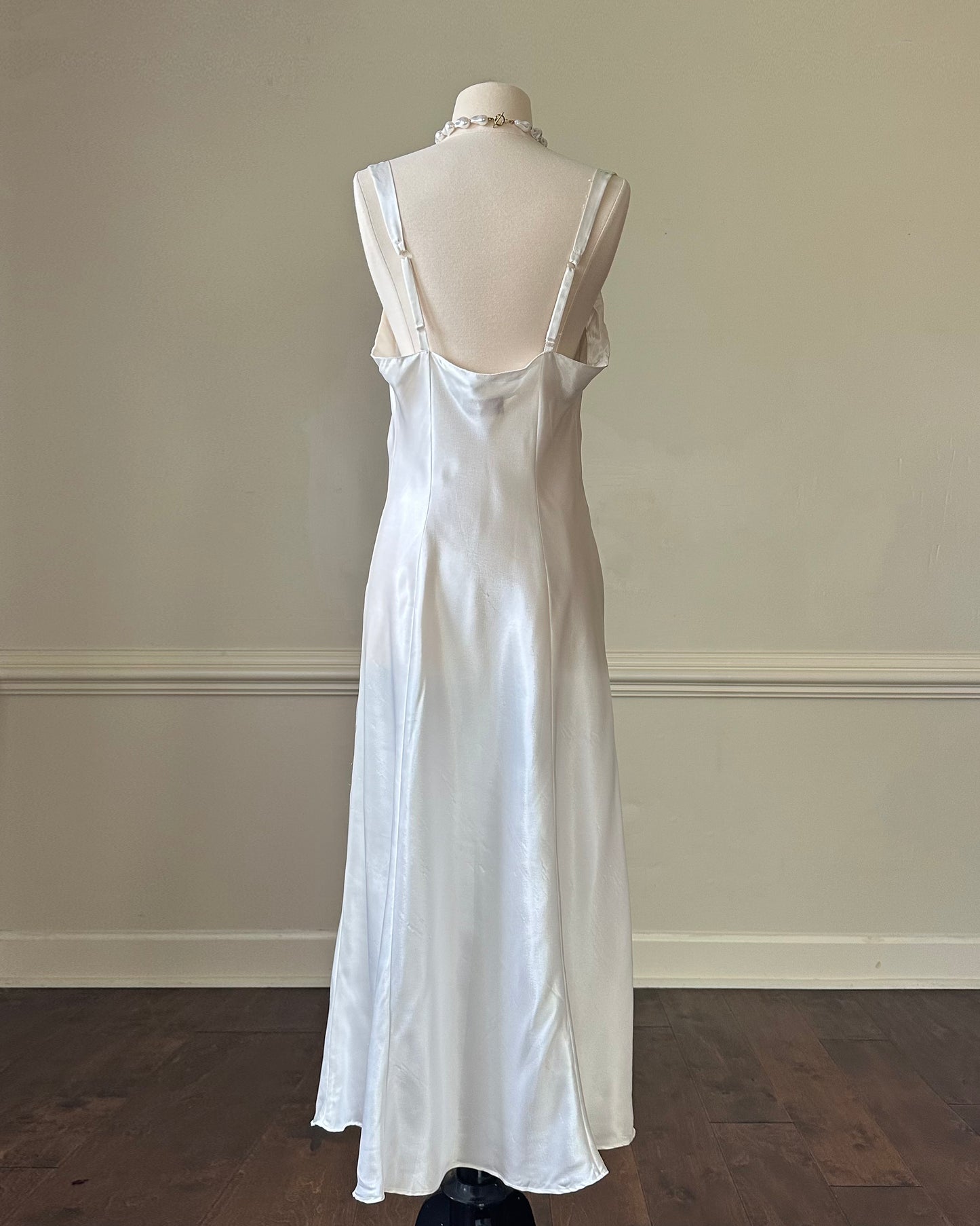 Victoria’s Secret Ethereal Satin Maxi Slip Dress in Pearl White