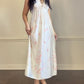 Beautifulpearl white maxi dress featuring peonies prints with plunge neckline