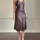 Vintage Dior brown satin lace midi slip dress