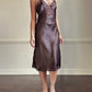Vintage Dior brown satin lace midi slip dress