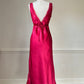 Vintage Red Maxi Satin Slip featuring Floral Lace Embroidery Details