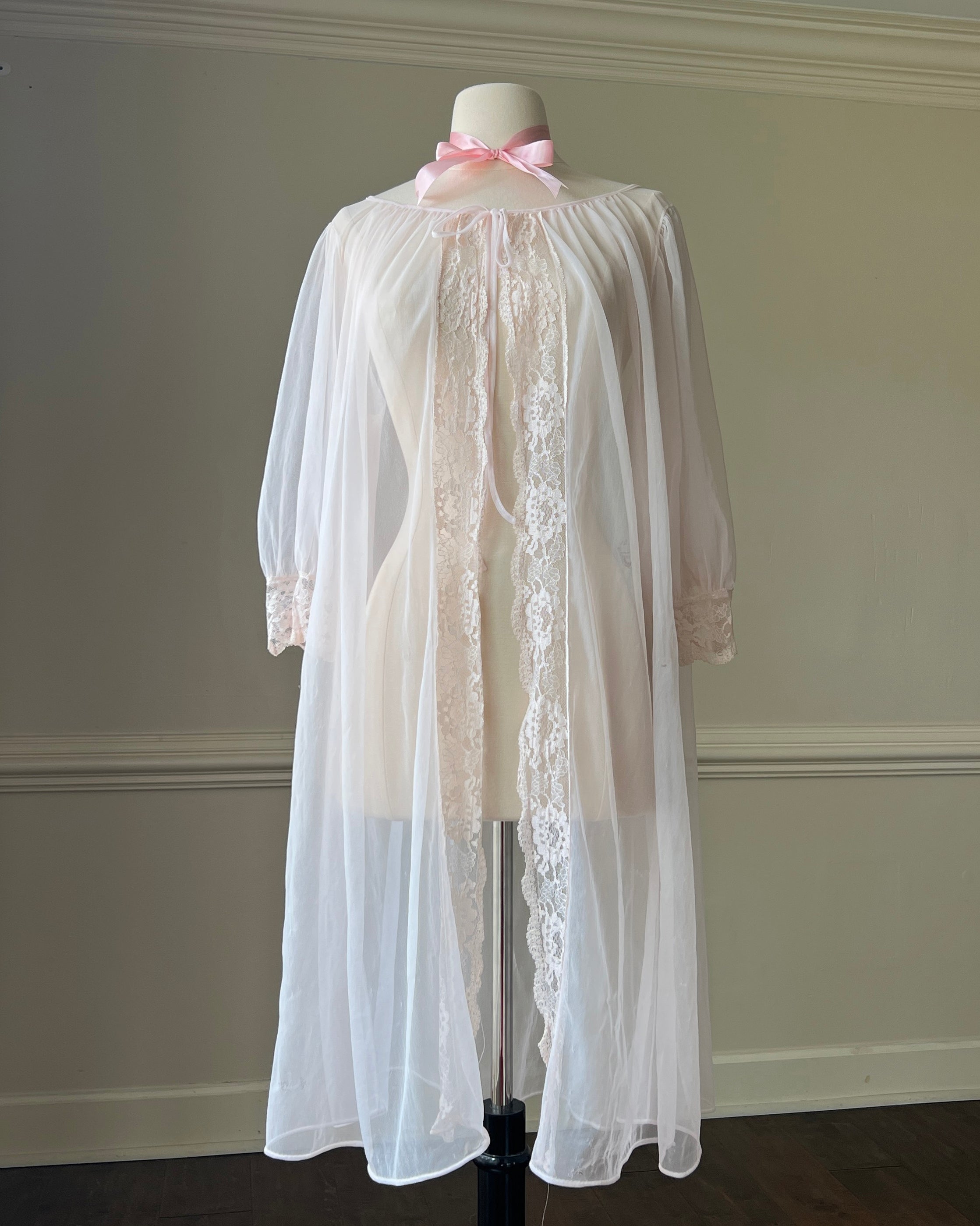 Victorian inspired sheer chiffon robes featuring oversized floral embr ...