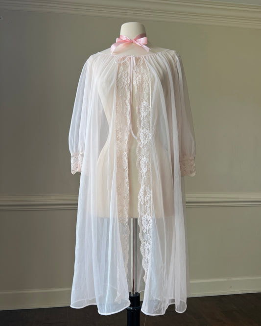 Victorian inspired sheer chiffon robes featuring oversized floral embroidery details