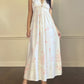 Beautifulpearl white maxi dress featuring peonies prints with plunge neckline