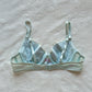 Baby blue Japanese brassiere featuring purple embroidered flowers
