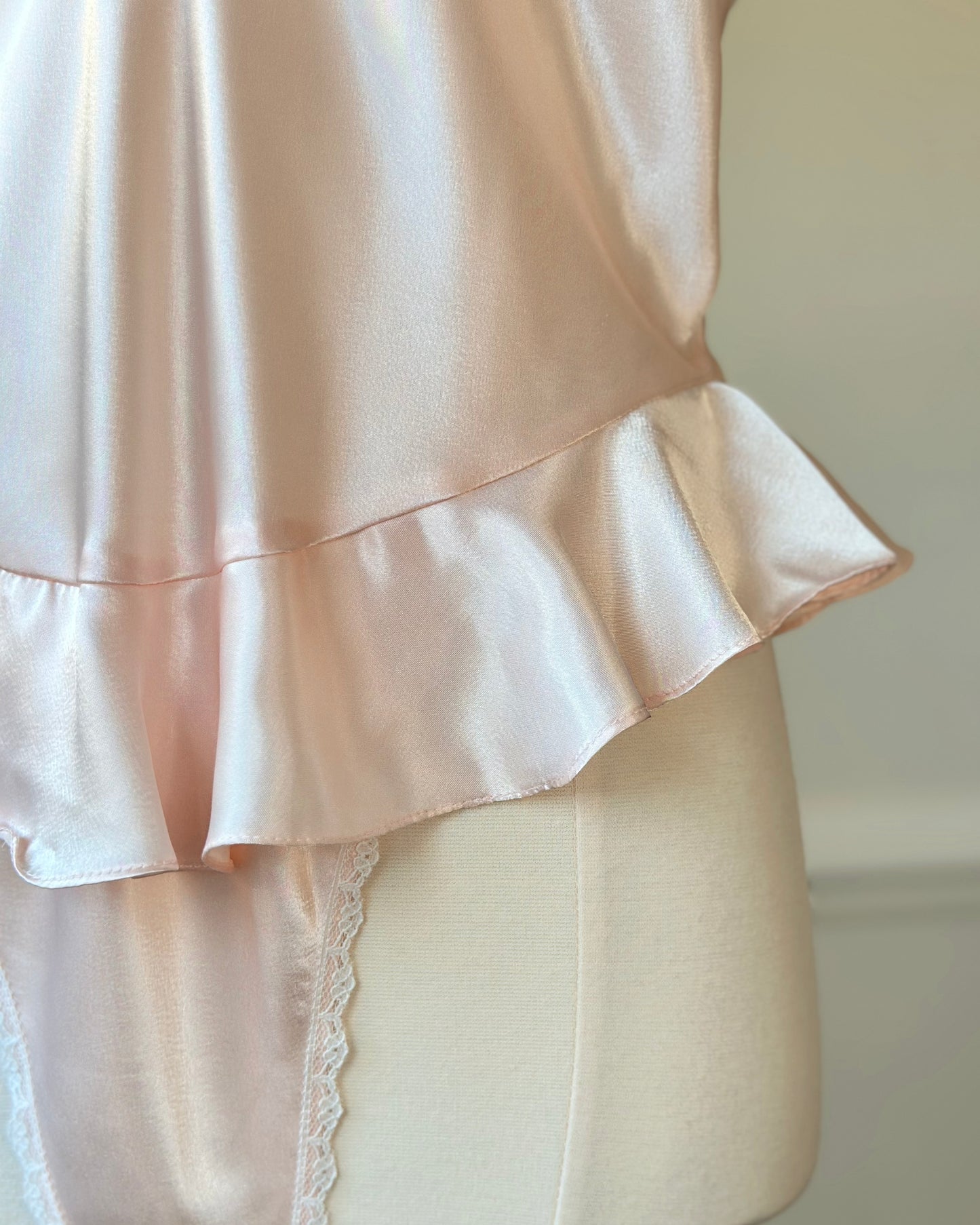 Vintage Sara Beth’s victorian inspired satin bodysuit in blush pink