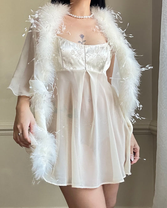 Victoria’s Secret Babydoll Vintage Beige Slip Dress featuring Rosette Embossing Bustier