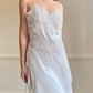 Pearl White Vintage Silky Satin Slip featuring Sheer V-line Lace Embroidery
