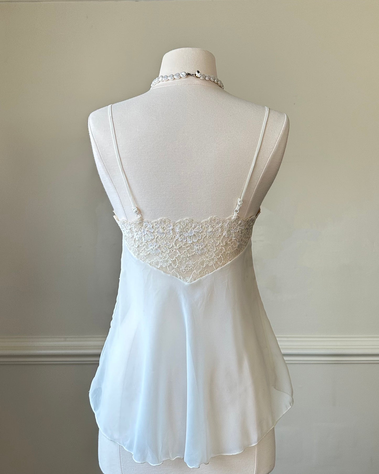 Fairy Sheer Vintage White Camisole featuring Delicate Floral Lace Bustier