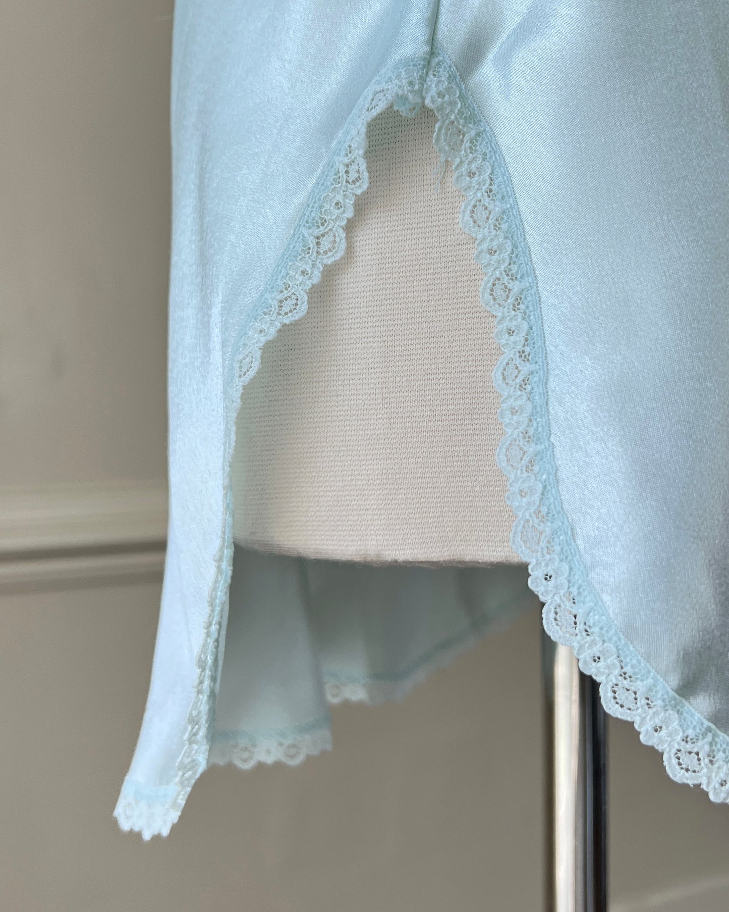 Vintage Victoria’s Secret baby blue mini slip with rosebud detail