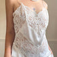 Pearl White Vintage Silky Satin Slip featuring Sheer V-line Lace Embroidery