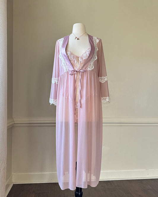 Victorian Inspired Robe in Light Plum featuring Lace Embroidery Details