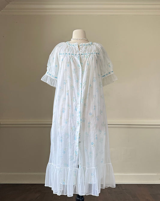 Soft Vintage-style Chiffon Dress featuring a Baby Blue Floral Print