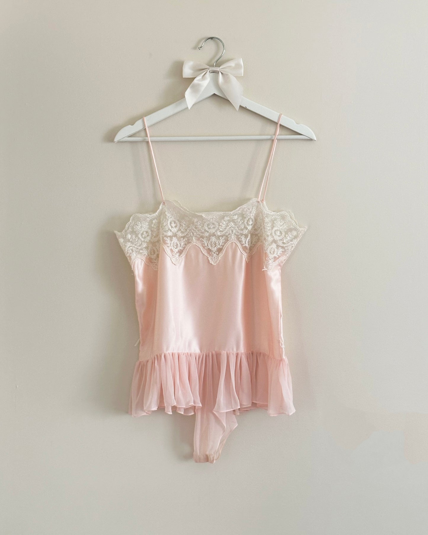 Ballet Satin Cropped Bodysuit featuring Sheer Embroidery Bust with Tulles Mesh Skirt