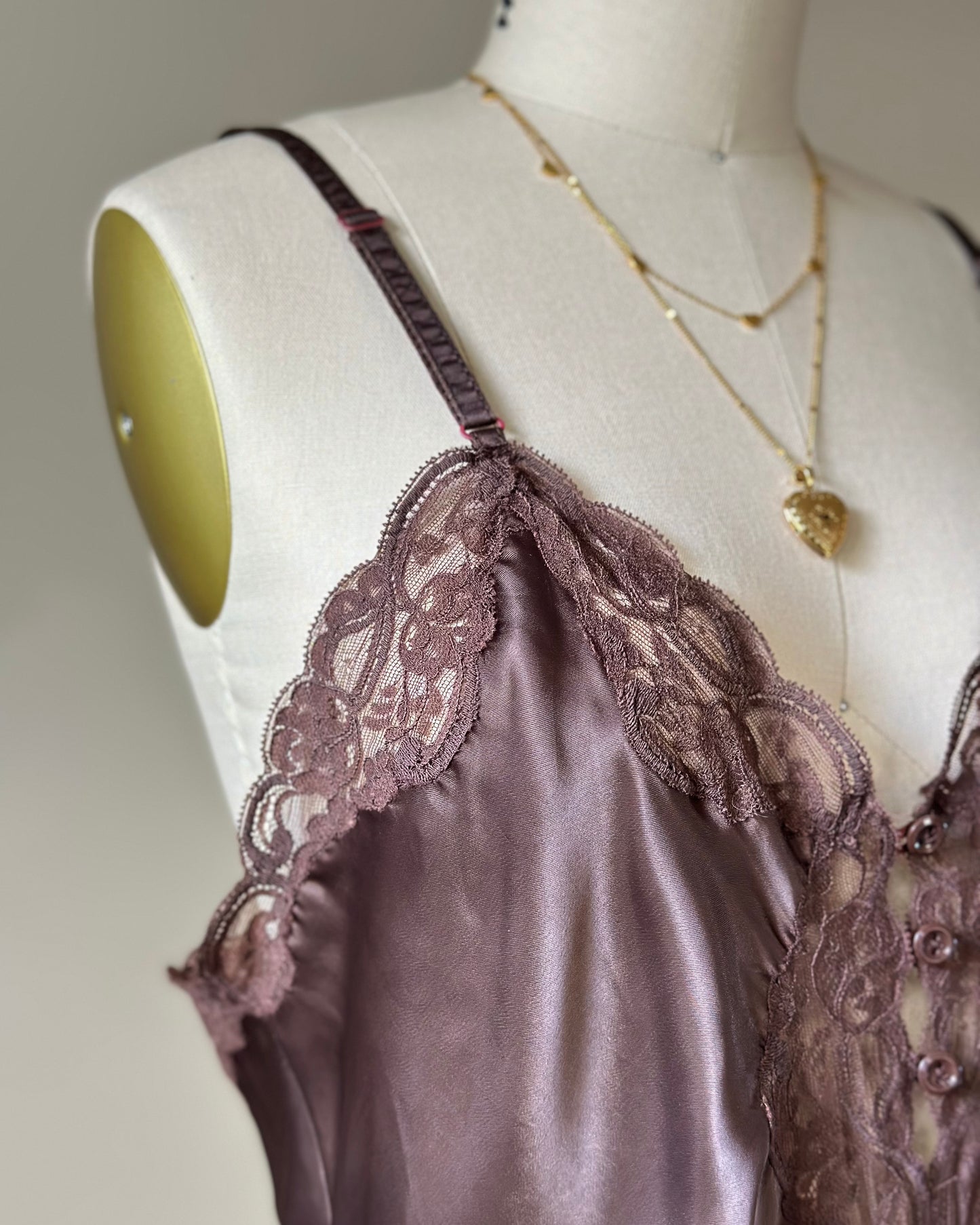 Vintage Dior brown satin lace midi slip dress