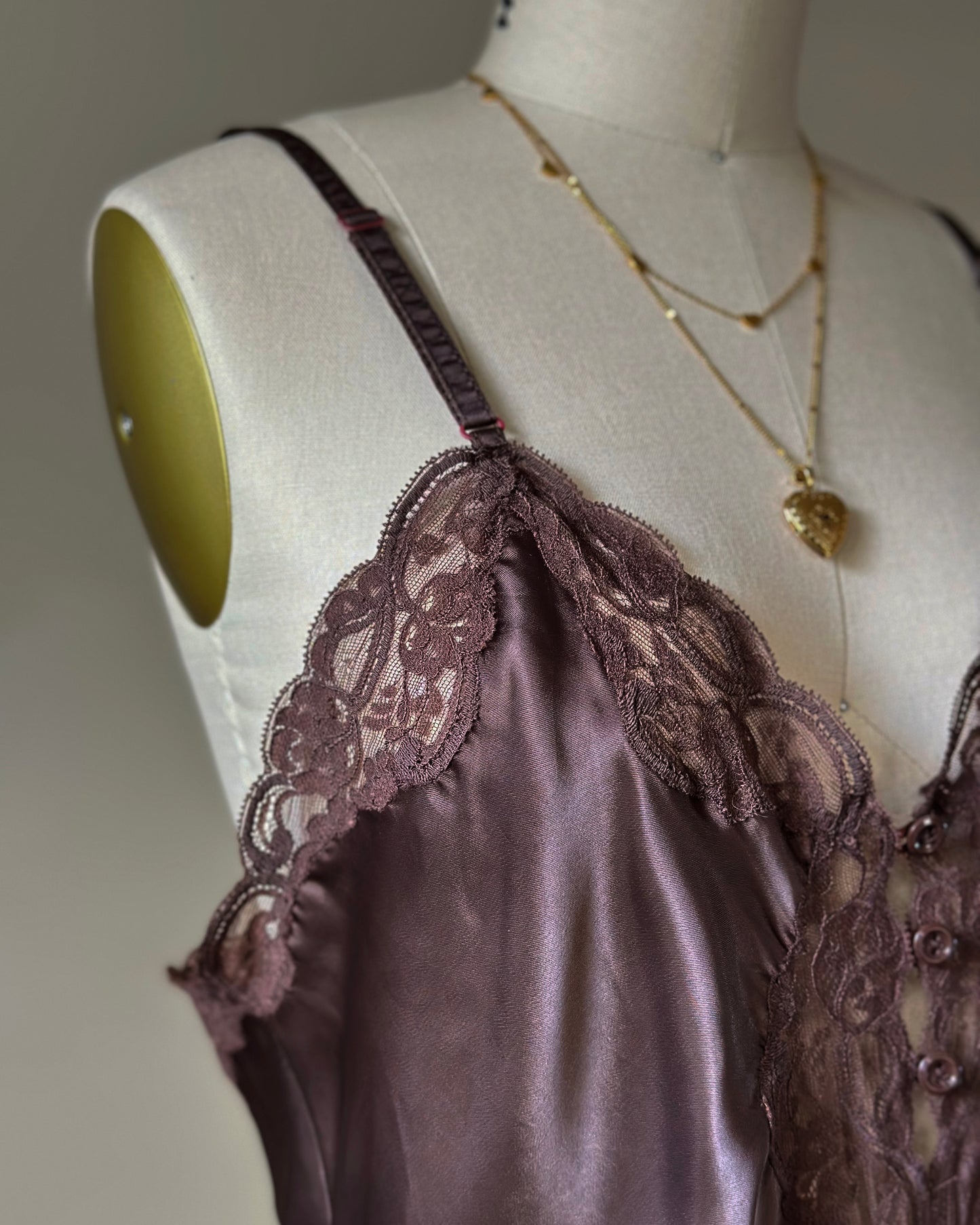 Vintage Dior brown satin lace midi slip dress