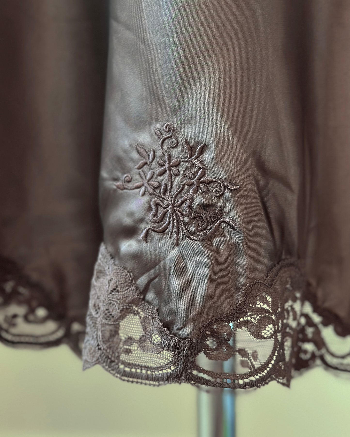 Vintage Dior brown satin lace midi slip dress