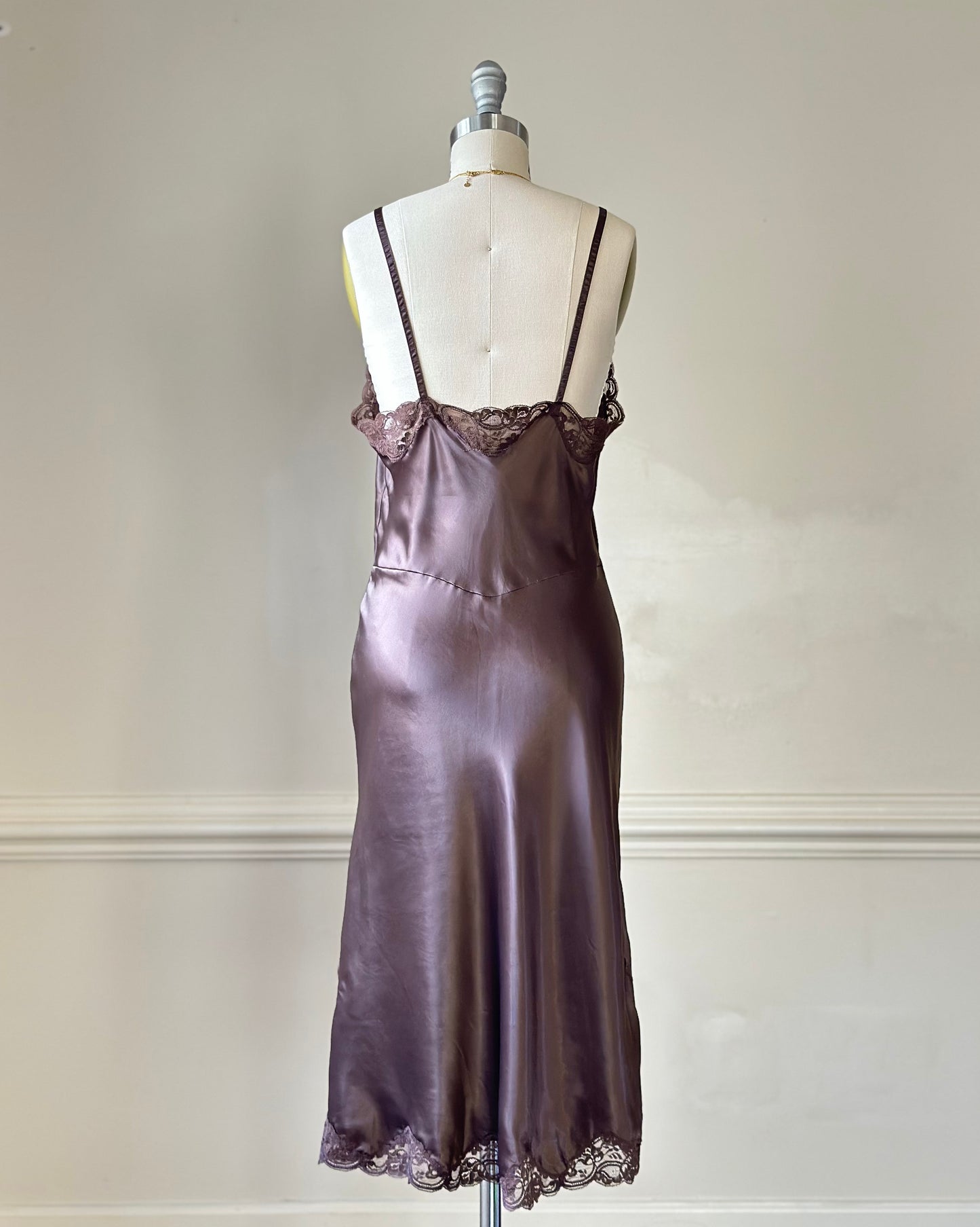 Vintage Dior brown satin lace midi slip dress