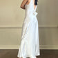 Vintage ivory satin slip dress with high neck and dreamy lace details