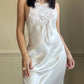 Vintage ivory satin slip dress with high neck and dreamy lace details