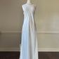 Vintage ivory satin slip dress with high neck and dreamy lace details