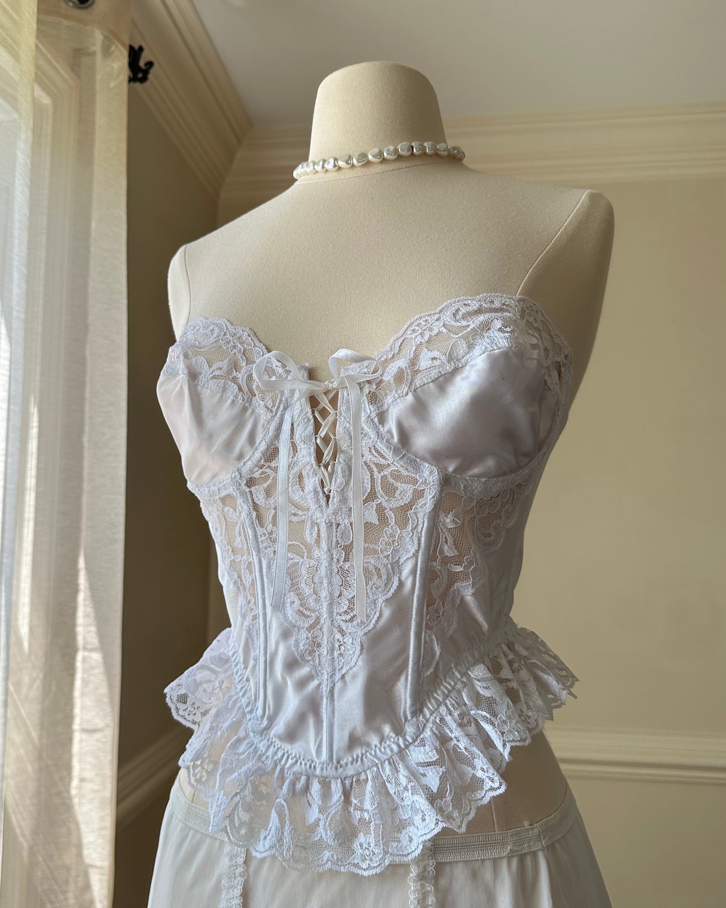 Victoria Secret’s 80's Vintage Strapless Corset featuring Intricate Lace Pattern