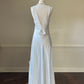 Vintage ivory satin slip dress with high neck and dreamy lace details