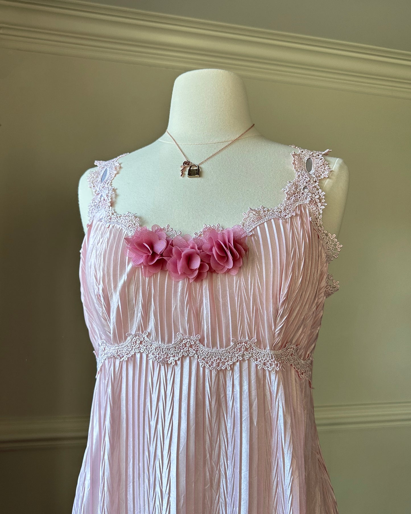 Vintage 90's Candy Midi Dress featuring Peony Adorned with Embroidery Details