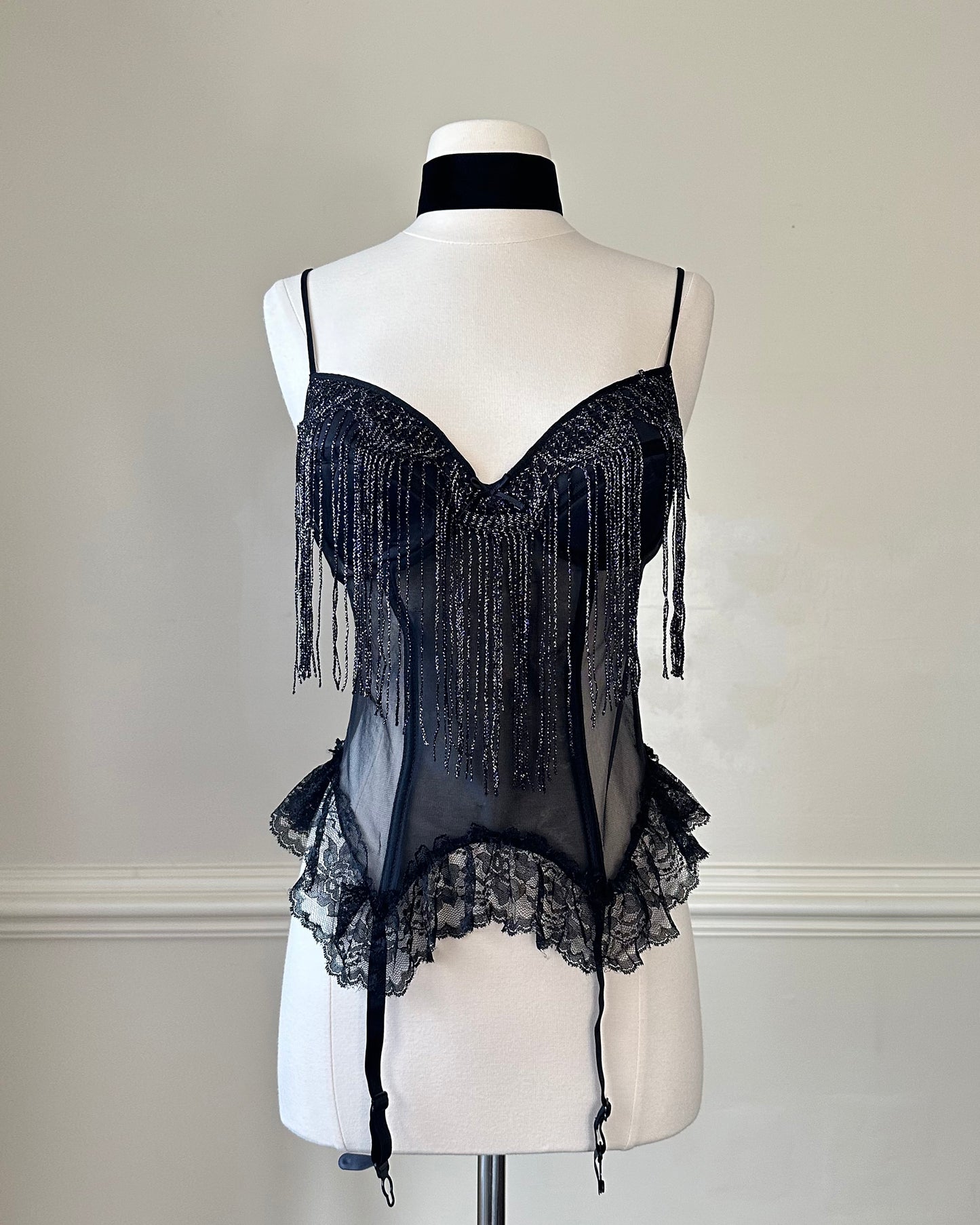 Secret Treasure exotic corset-inspired top featuring glittered tinsels