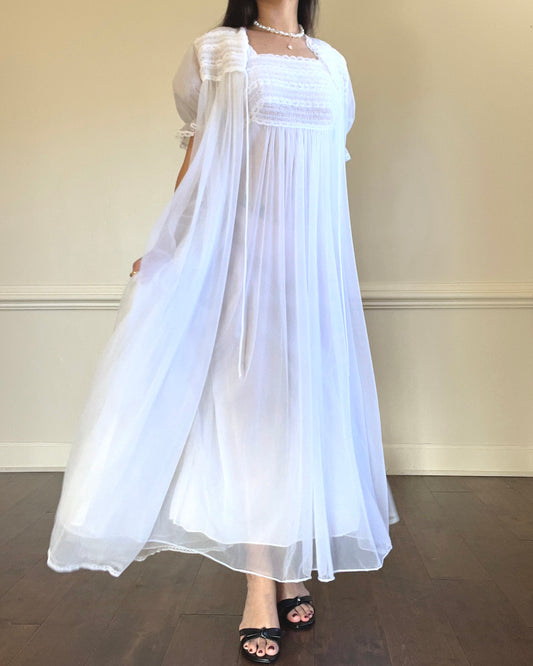 Vintage Princesscore Nightgown Set in Sheer White includes a Maxi dress + Matching Robe