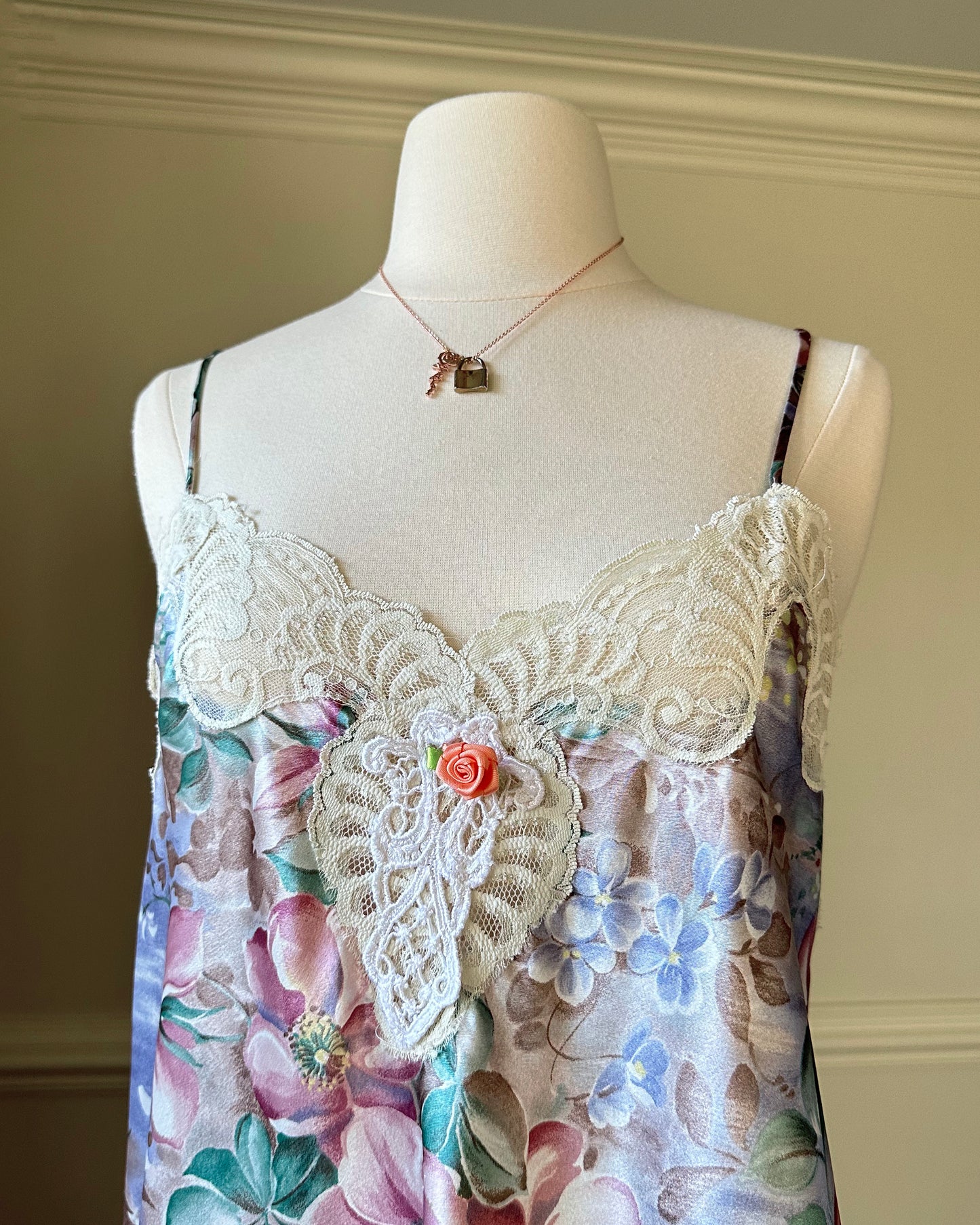 Beautiful Watercolor Satin Midi Slip Dress featuring Floral Garden Prints