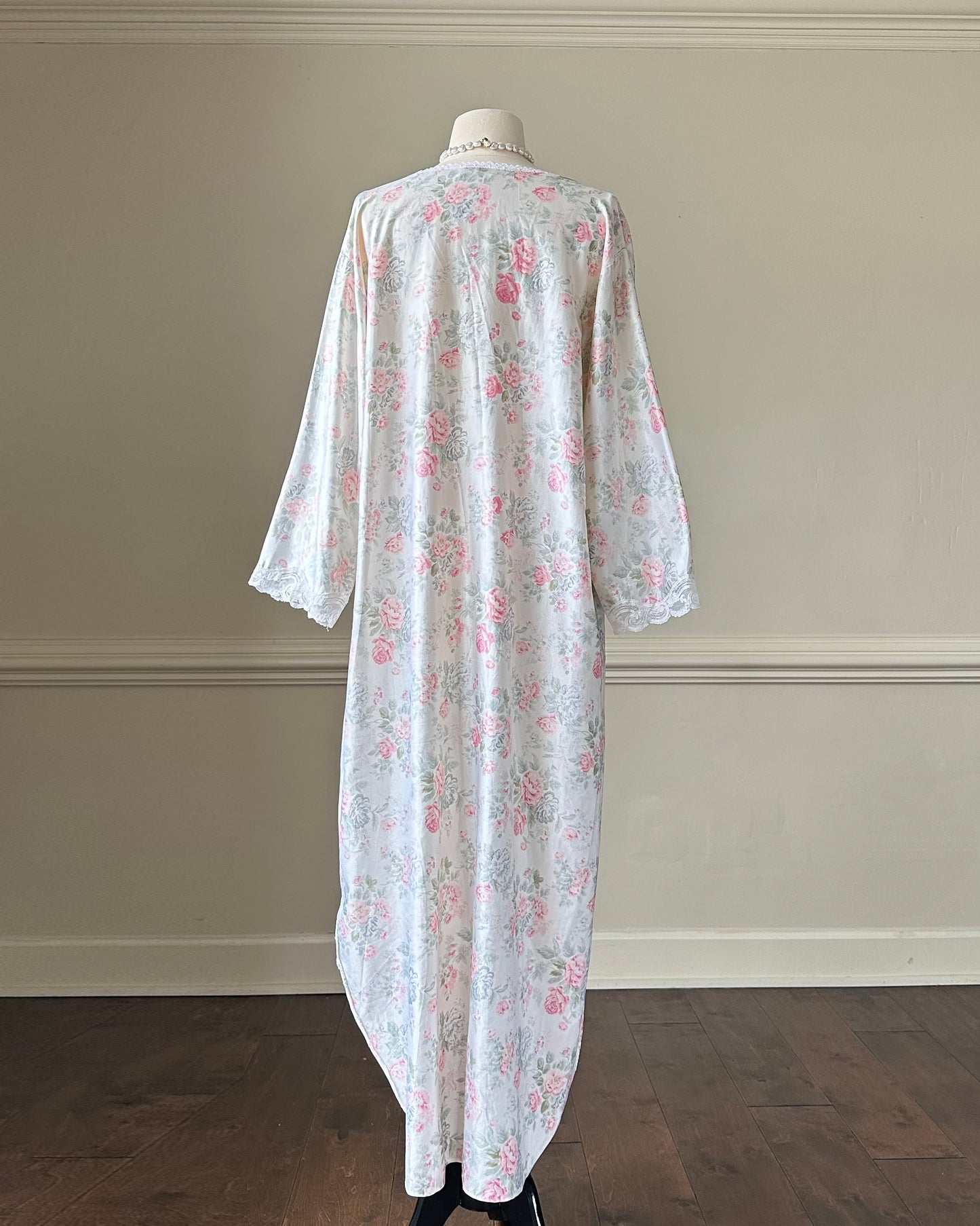 Vintage Barbizon Maxi Dress featuring Rosette Prints on Satin Fabric