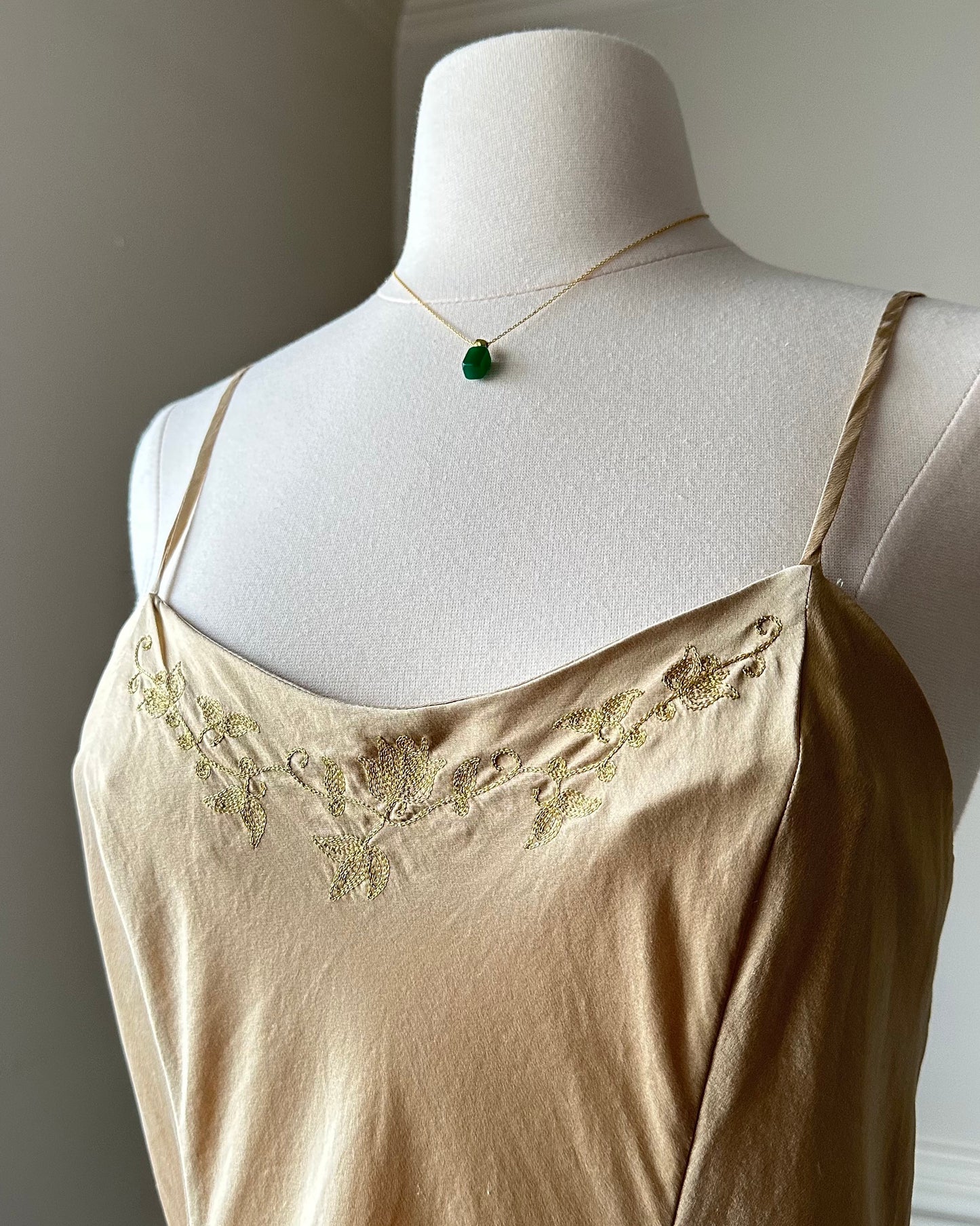 Victoria’s Secret Golden Silky Slip Dress featuring Gold Threads Embroidery Details