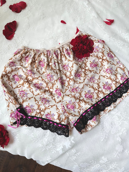 Satin Short featuring Brocade Pattern with Lace Trimmings