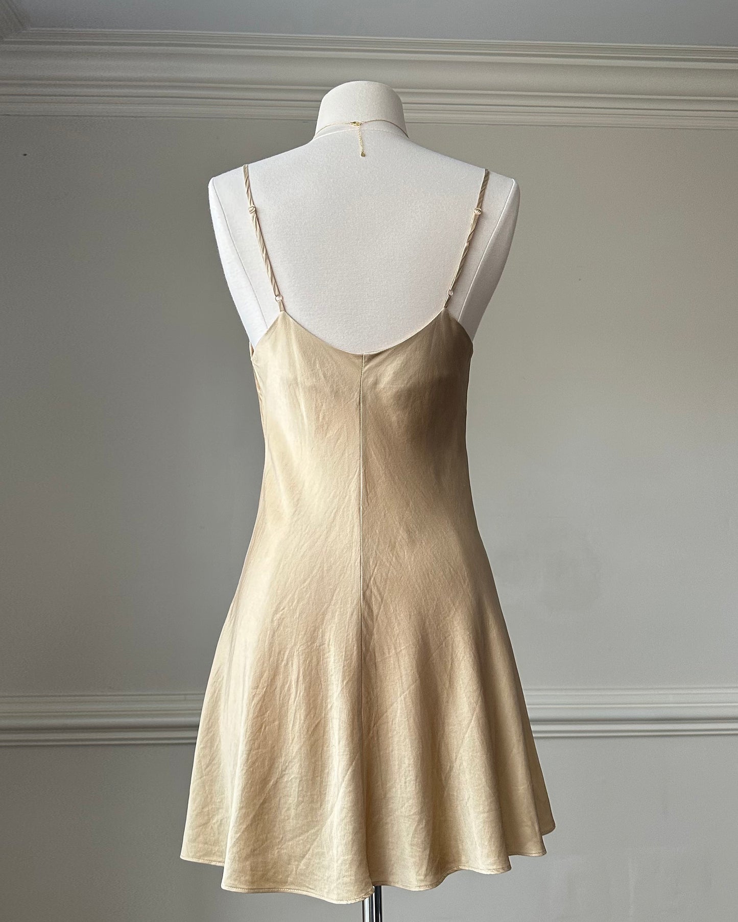 Victoria’s Secret Golden Silky Slip Dress featuring Gold Threads Embroidery Details