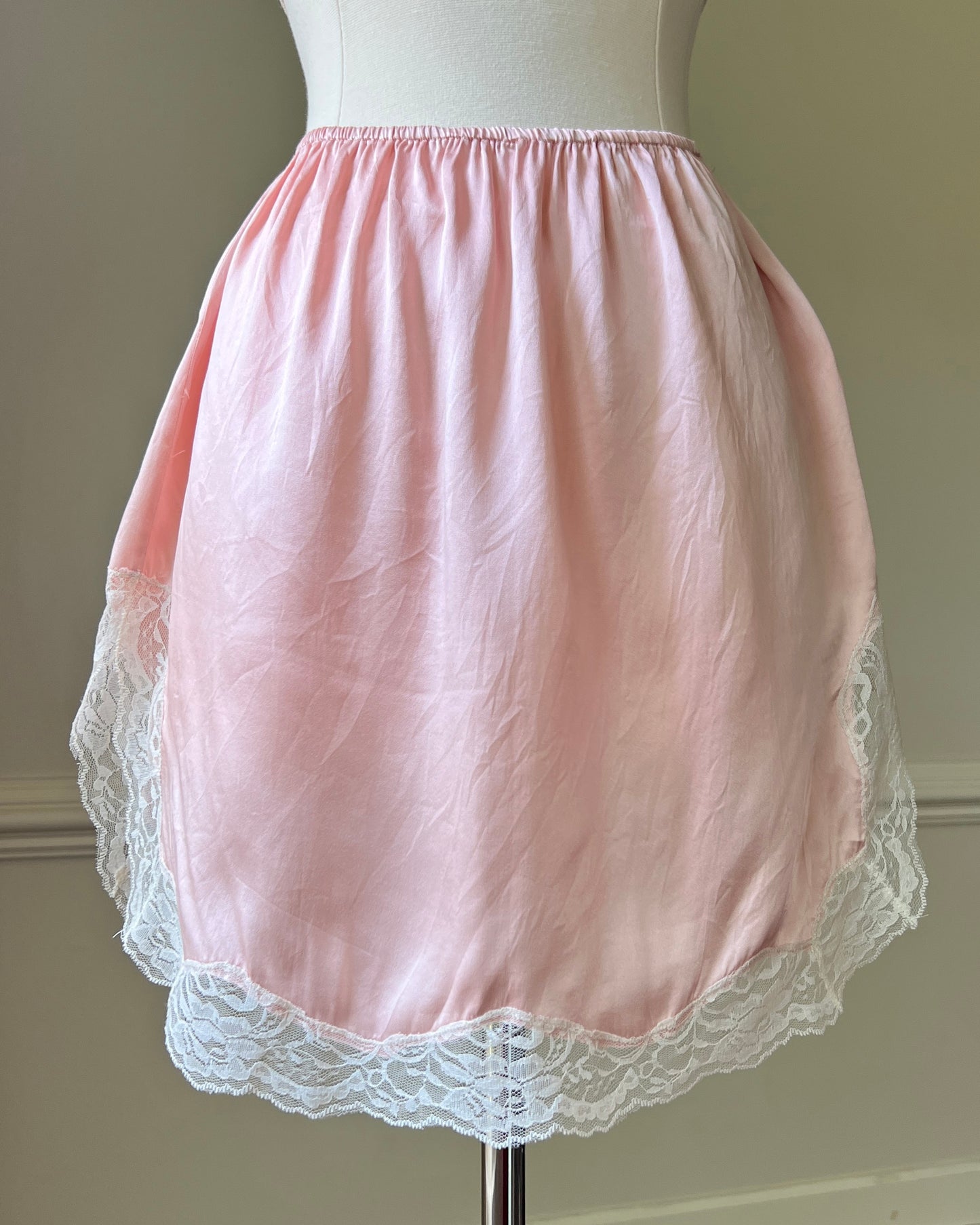 Victoria’s Secret Silky Satin Round Skirt featuring Split Hems with Sheer Lace