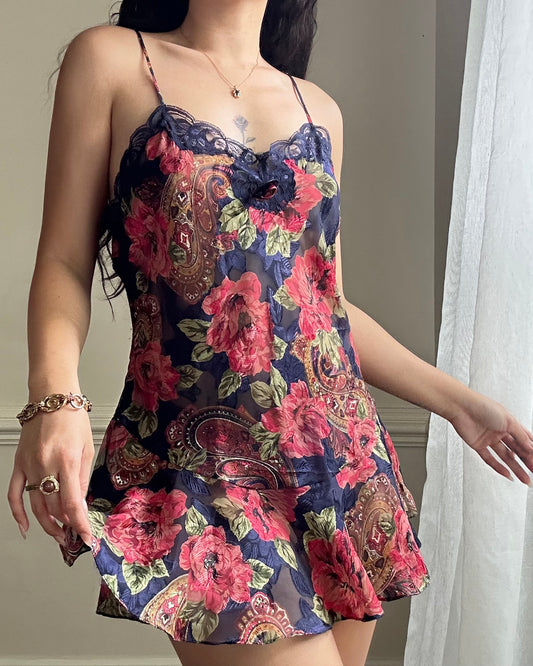 Victoria’s secret sheer floral slip dress featuring overlapping paisley