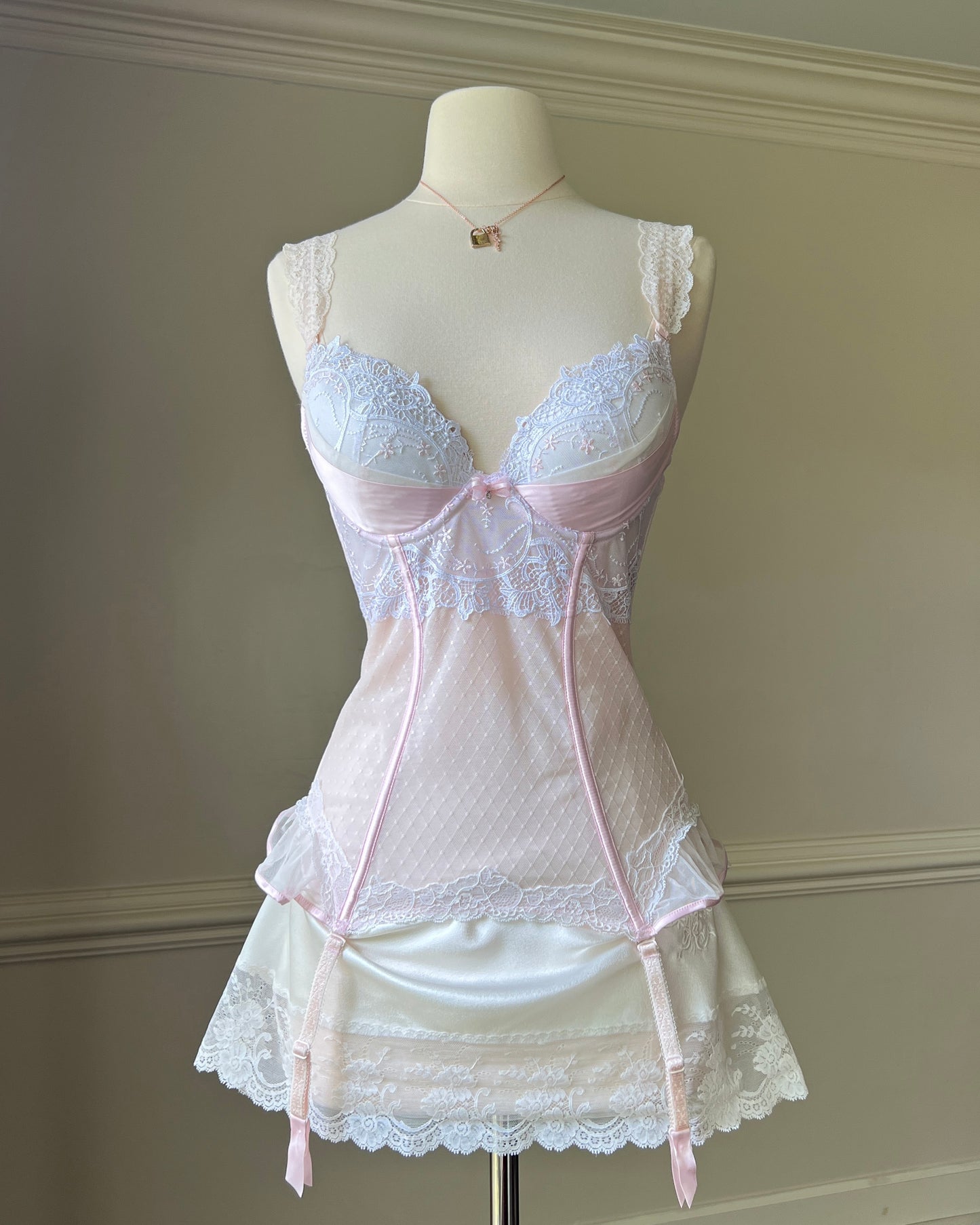 Regal Babydoll Special Corset featuring Soft Laced Bustier with Sheer Polkas Bodice