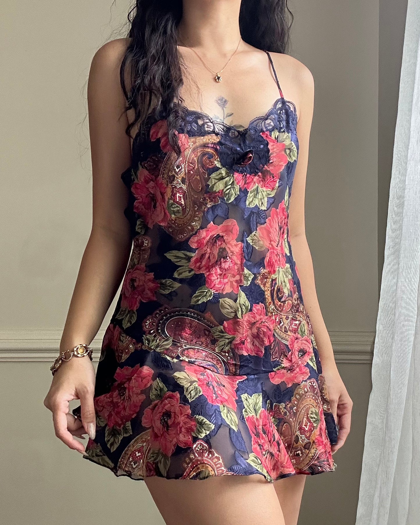 Victoria’s secret sheer floral slip dress featuring overlapping paisley